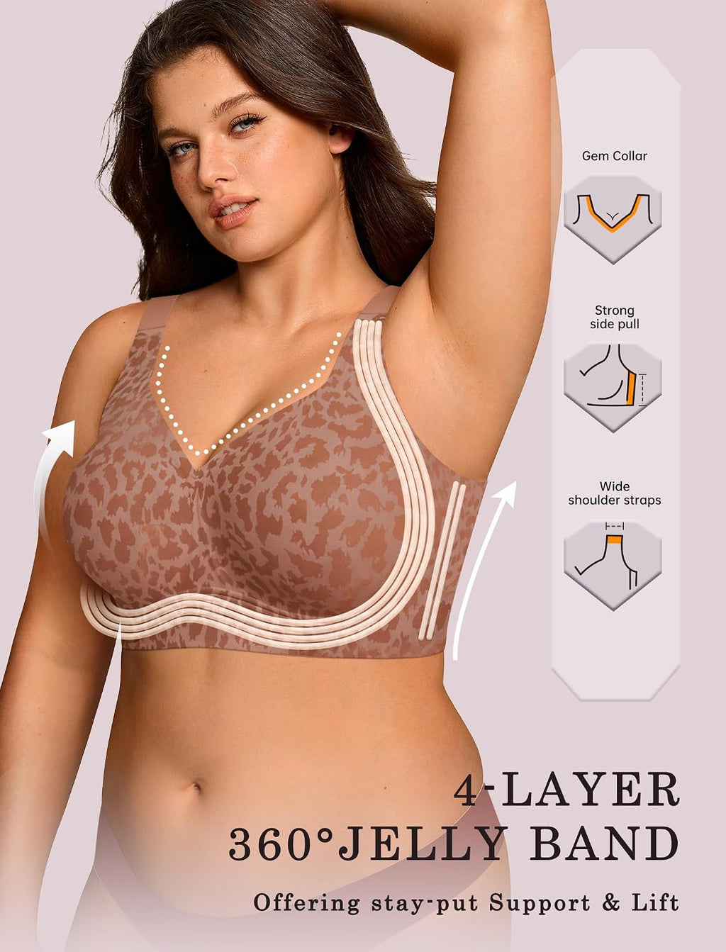 OEAK Womens Wireless Jelly Bras Plus Size Support Push Up Comfortable Bra